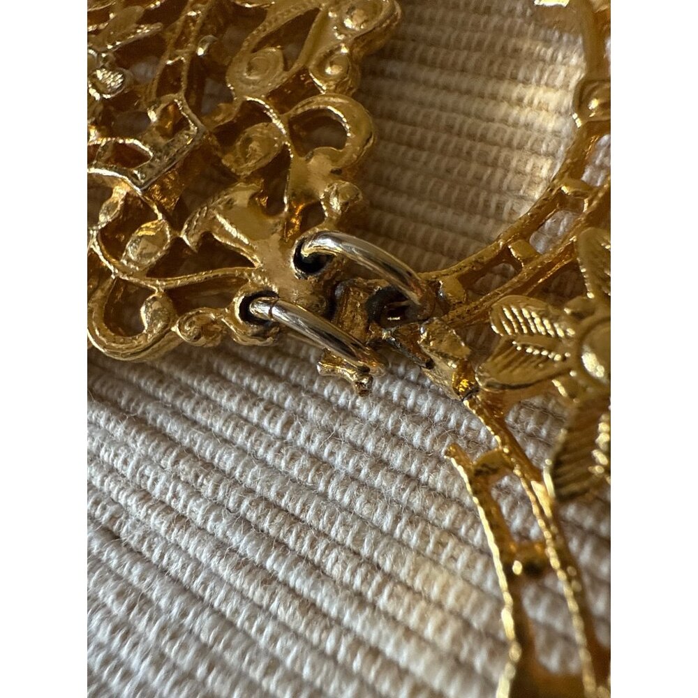 Vintage Gold-Tone Filigree Pendant Necklace With Double Cross Unique - Picture 9 of 15